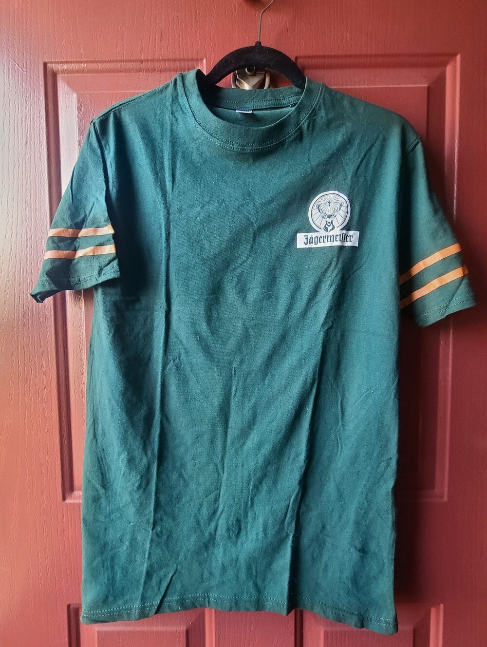 Jaegermeister Shirt 0 F's Given,  Dark Green & Gold Stripe SIze M -NEW